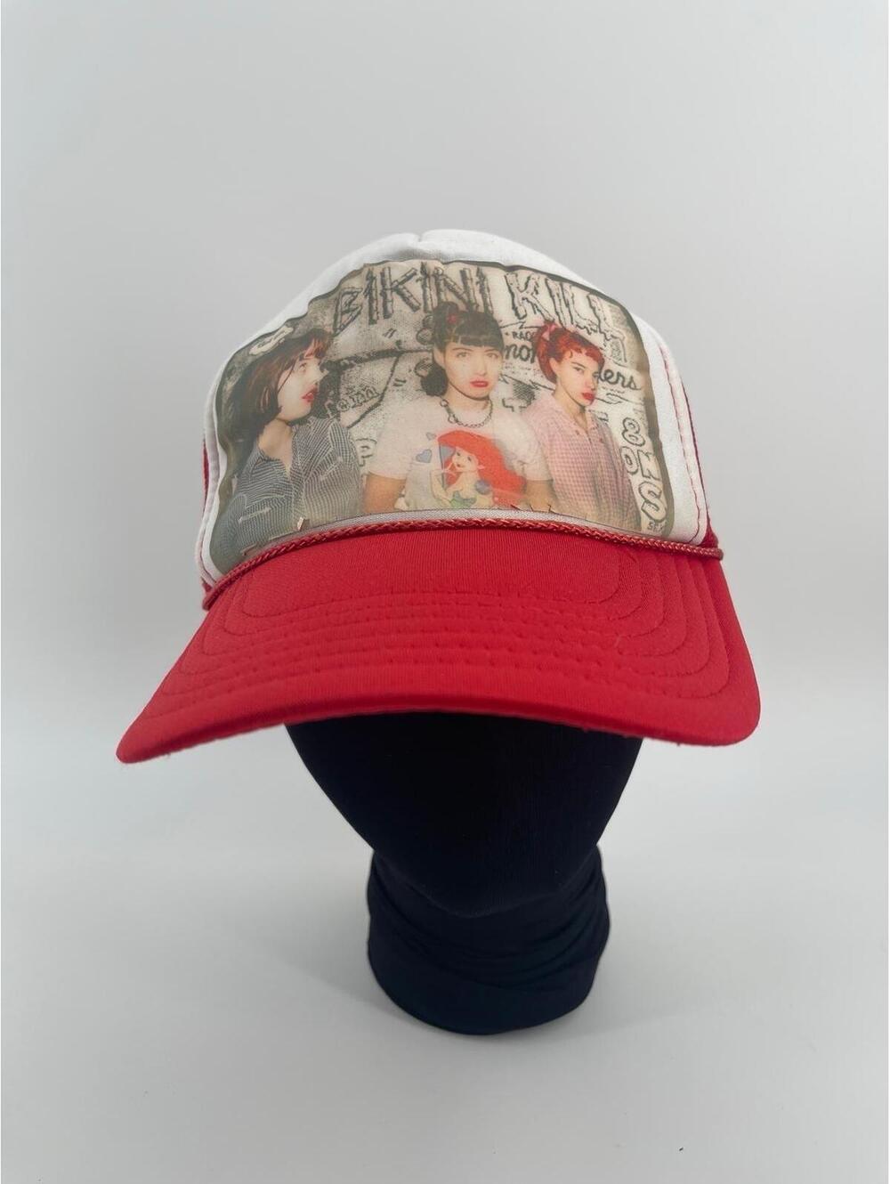 Vintage Punk Graphic Trucker Hat Bikini Kill Style Red Mesh Snapback Cap